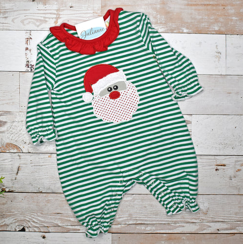 Christmas - Santa Green Stripe Ruffle Romper