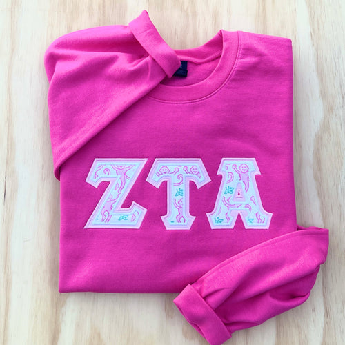 Zeta Tau Alpha Rabbit Letter Hot Pink Sweatshirt