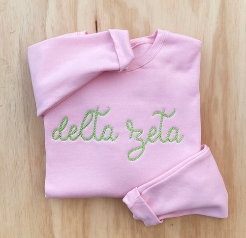 Delta Zeta Green Script Pink Sweatshirt