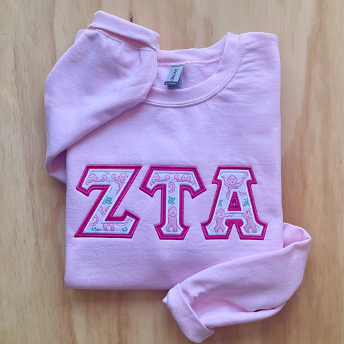 Zeta Tau Alpha Rabbit Letter Pink Sweatshirt