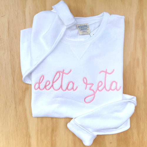 Delta Zeta Pink Script White Sweatshirt