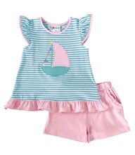 Summer - Sailboat Applique Flutter Girls  Short Set