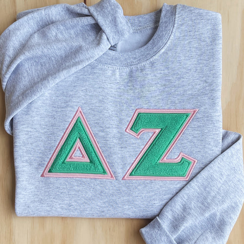 Delta Zeta Green Chenille Letter Grey Sweatshirt