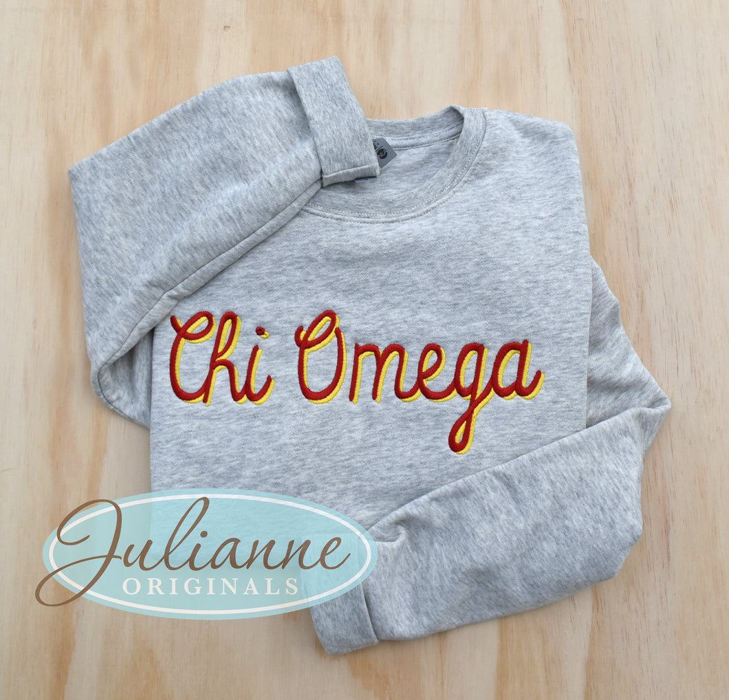 Chi Omega Script Grey Sweatshirt