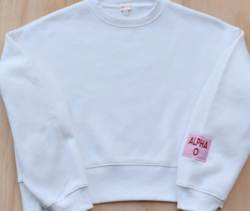 Alpha Omicron Pi Patch Sleeve White Sweatshirt