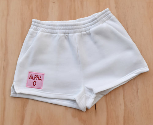Alpha Omicron Pi Patch White Shorts