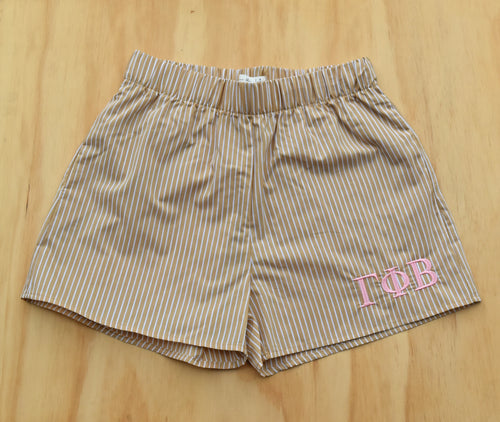 Gamma Phi Beta Khaki Stripe Boxer Short