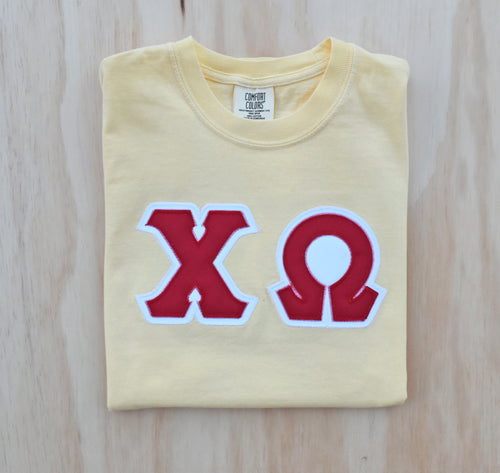 Chi Omega Yellow Letter tee