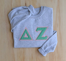 Delta Zeta Green Chenille Letter Grey Sweatshirt