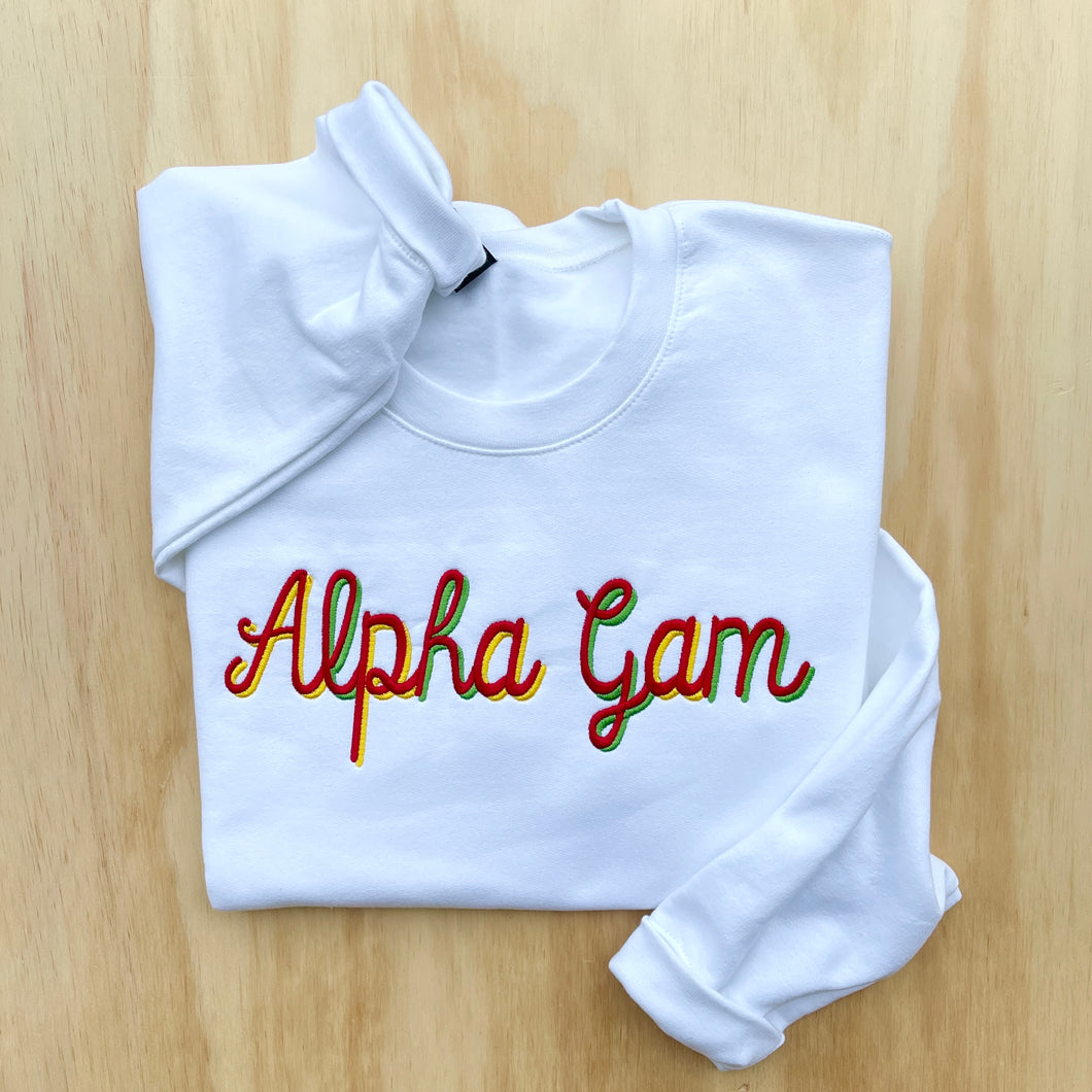 Alpha Gam Script White Sweatshirt
