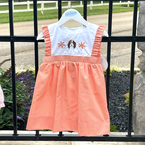 Hound Dog French Knot Orange Gingham Dress