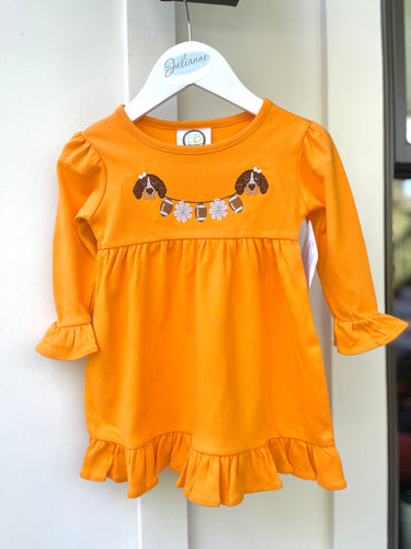 Hound dog Banner Orange Ruffle Dress